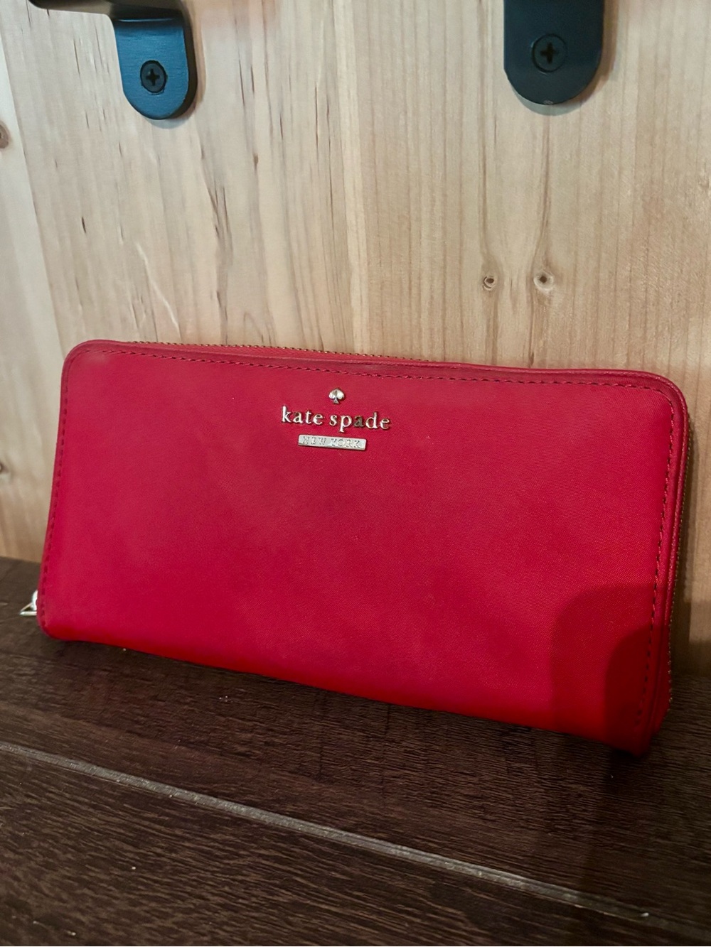 kate spade Red Leather Zip-Around Wallet with Gold Logo - Picture 3 of 5
